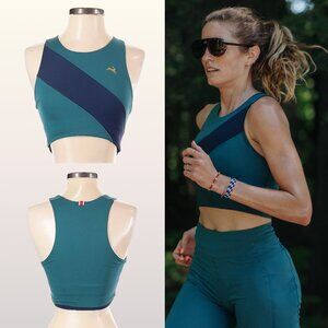 Tracksmith Bell Lap Crop Top size Medium Everglade Green Navy Sash Rabbit Logo